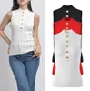 718 2023 Piste D'été Marque Même Style Pull Rayé Sans Manches Ras Du Cou Blanc Noir Rouge Pull Mode Vêtements Haute Qualité Femmes YL