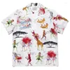 Chemises décontractées pour hommes Flame Tiger Graffiti WACKO MARIA chemise à manches courtes avec revers simple boutonnage Couple hawaïen ample