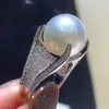 Huitan Trendy imitacja Pearl Cubic Zirconia Pierścienie dla kobiet Wspaniałe zaręczyny