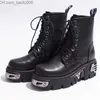 Laarzen 6CM Punk Style Plateau Dames Enkellaarsjes 2023 Dames Motorlaarzen Mode Dames Korte Dikke Schoenen Metalen Decoratie Zwart Gothic 42 Z230720