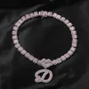 Pendant Necklaces Kiss Mark Pink Lip Hook With Big Cursive Initial Letter Pendant Necklace 13mm Square Flower CZ Chain Cute Y2K Jewelry For Women 230718