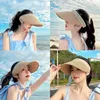 Bérets femmes haut vide chapeau de paille femme grand bord Protection solaire casquette été plage voyage Anti UV visières dames extérieur crème solaire Bonnet