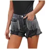 Women's Jeans Women Distressed Denim Shorts Rhinestone Fringe Mid Jean Frayed Hem Summer Short Baggy Pants