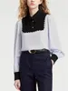 Women's Blouses Women Scallop Trim Blouse Contrast Color Long Sleeve Turn-down Collar Shirt With Buttons Autumn 2023