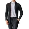 Suéteres para hombre 2023, cárdigan de punto de Color puro, ropa para hombre, negro/gris, ajustado, informal, de negocios, a cuadros para hombre