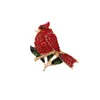 20 Pcs Lot Rhinestone Brooches Red Cardinal Crystal Christmas Holiday Small Bird Animal Pins For Women Man Gift275l