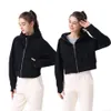 Lu Womens Autumn Hoodies Sweatshirt Yoga Tjock Jacka Ladies Gym Workout Coat Full Zipper Fleece Loose Workout Pullover