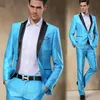 Costumes pour hommes Blazers 2021 Coupe confortable Arrivée Bleu ciel Satin Groom Tuxedos Slim 2 Pièces Hommes Mariage Bal Dîner 315V