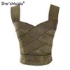 Camisoles tankar hon smoda lyxig gyllene bandage smal ärm s spandex sommar beskurna toppar västtank party bachelorette plus storlek 230719