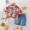 Boys' summer suit 2023 new western baby summer online celebrity shirt short sleeve clothes children cool and handsome children's clothing.