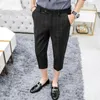 Men's Suits Fashion Plaid Summer Pants Korean Style Slim-fit Business Casual Man Simple All-match Cropped Trousers 28-36