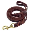 Dog Collars Leashes Genuine Leather Leash Dogs Long Braided Pet Walking Training Leads Brown Black Colors For Medium Large 230719
