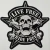 Große Stickerei-Totenkopf-LIVE-Aufnäher, Biker-Motorräder, Abzeichen für Jacken, Westen, Kleidungsstücke, zum Aufnähen auf RIDE-Aufnähern app270I