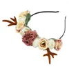 Hair Accessories Gril Antlers Headband Christmas Birthday Rose Flower Hairbands Party Floral Crown Women Po Props