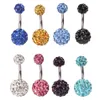 Crystal Double Disco Ball Ferido Belly Bar Navel Belly Button Ring Shamballa Belly Ring Piercing Smycken 10mm 30 st 10 Colors279c