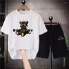 Fatos de treino masculino Bear Cotton Feminino Anime T-Shirt Sets Shorts de luxo Ternos Masculino Oversized Moda de Verão Moda de Treino Casal Streetwear Curto