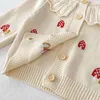 Pullover 2023 Herbst Infant Mädchen Baby Lotus Kragen Stickerei Pilz Pullover Junge Kinder Gestrickte Strickjacke Tops Mantel Kind Baumwolle Jacke HKD230719