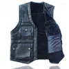 Hommes gilets 2023 automne hiver hommes mode en peau de mouton en cuir Gilet manteaux mâle col en v gilet hommes chaud polaire sans manches vestes D343