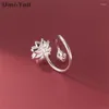Cluster Rings Uini-Tail Selling 925 Tibetan Silver Chinese Style Temperament Pure White Lotus Open Ring Fashion Trend Exquisite JK557