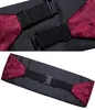 أحزمة الرجال Cummerbunds الحرير Paisley Red Tuxedo Bow Tie Pocket Square Brooch Set Men Wedding Weistband Dibangu 230718