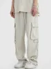 Herrenhose HOUZHOU Schwarze Cargohose für Männer Hip Hop Weiße Hose Männlich Vintage Japanische Streetwear Lässige Safari-Stil Tasche Reißverschluss 230718
