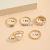 Bandringar Pearl Heart Rings Set Gold Color Hollow Rings for Women Metal Fashion Trendy Jewelry Hand Cessories J230719