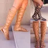 Sandalen Romeinse Gladiator Bandage Sandalen Vrouwen Knie Hoge Platte Sandalias Botas Femininas Vrouwen Schoenen Meisjes Zomer Holle Enkellaars 230719