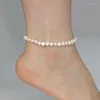 Ankjes Ashiqi Natural Freshwater Pearl Pearl Anklet Elastic Chain Beach Bracelet Sieraden Damesmode 2023