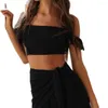 Arbeitskleider 2023 Sommer Frauen Elegante Sexy Weiße Miniröcke Set Korsett Top Chiffon Kleid Frau 2 Stücke Sling Schwarz Wrap Anzug