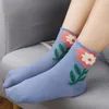 Chaussettes pour femmes chaussettes de mode japonais style coréen tulipe fleur coton harajuku mid tube hiver chaud crew sox sox