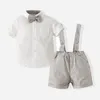 Kläder sätter 2-stycken sommar baby pojkar kläder mode gentleman kostym vit bomull kort ärm tie tops född set bc2410-1