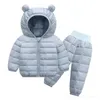 Daunenmantel 1-6 Jahre Baby Mädchen Daunenjacken 2022 Winter Kinder Daunenmantel Hosen Schneeanzug Reißverschluss Koreanische Rosa Kind Mädchen Daunen Outwear Hosen L230625