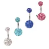 Crystal Double Disco Ball Ferido Belly Bar Navel Belly Button Ring Shamballa Belly Ring Piercing sieraden 10mm 30 stks 10 colors291K