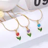 Catene Elegante collana con pendente a tulipano carino per le donne Luce di lusso colorato fiore clavicola catena choker regali di gioielli per la festa nuziale