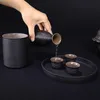 Wine Glasses Japanese Style Ceramic Sake Pot Cup Set Black Pottery Liquor Bottle Cups Tray 230719