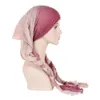 2023 새로운 긴 손으로 woven 브레이드 스카프 패션 무슬림 여성 히잡 사전 묶음 모자 반다나스 화학 모자 헤드 랩 랩 Turbante Mujer