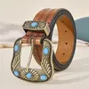 Bälten turkosdekor Buckle Western Pu Leather Bohemian Cowgirl Cowboy Country Floral Engraved Belt Women