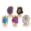 Cluster Rings Irregular Geode Genuine Stone Hole Open Ring For Women Purple Crystal Adjustable 1pcs Random2350