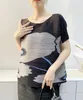2023 New ISSEY Pleated Dress Luxury Small Coat Short Pleated Top Women's Printed Short Sleeve T-shirt