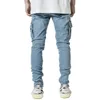 Jeans da uomo Jeans Uomo Pantaloni cargo neri Tasche multiple Pantalone in denim Blu Slim Fit Overol Hombre Moda Casual Pantaloni streetwear 3XL 230718