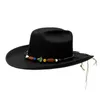 Berets Western Cowboy Hat for Women Men Cowgirl z etnicznymi koralikami przycinają trilby na świeżym powietrzu