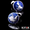 Manschettlänkar KFLK Jewelry World Map Cufflinks för herrskjortor Blue Button Högkvalitativ märke Luxury Manschett Länkar Bröllopsgäster 230719