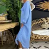 Casual Dresses Vintage Denim Dress Turn-Down Collar Long Sleeves Women DressSingle Breasted Maxi Two Pockets Solid Color 2023