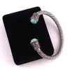 VB300027 Antique Silver Viking Norse Mystical Turquoise beads at each end Open Cuff Bracelet254b