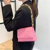 Green Quilted Bag Leather Shoulder With Thick Chain Female Side Red Pink Bags For Women 2022 New Luxury Purses And Handbags