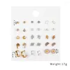 Stud Earrings 15 Pairs/Set Women's Sets Bohemian Fashion Geometric Crystal Moon Coconut Fatima Daisy For Women