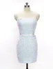 Festklänningar Berylove White Glitter Homecoming Dress Strapless Backless Graduation ovanför knäformell cocktail