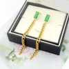 Titanium steel jewelry wholesale green rectangular diamond thick chain tassel earrings