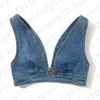 Designer Summer Women's Blue Denim Metal Tanks Fashion Sexy Straps Crop Top senza maniche Lady Casual Patchwork Bra Crop Street Wear