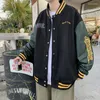 Herrjackor American Retro Baseball Uniform Loose Woolen Pu Leather Sleeve Jacket Spring Casual Handsome Par Male Clothes